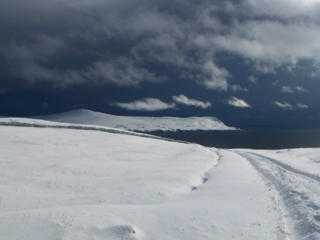 The snow was thick on the tops around Lerwick